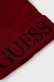 Шапка з домішкою вовни Guess колір бордовий з тонкого трикотажу