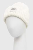 Шапка з домішкою вовни UGG колір білий з товстого трикотажу
