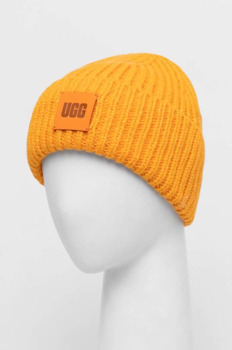 Шапка з домішкою вовни UGG з товстого трикотажу 20061-WAST колір помаранчевий