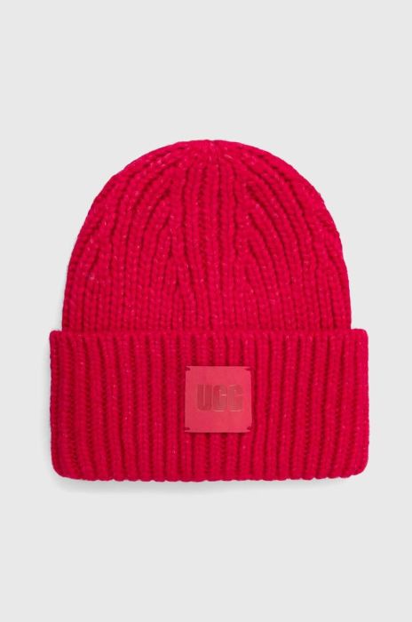 Шапка з домішкою вовни UGG колір рожевий з товстого трикотажу 20061-WAST