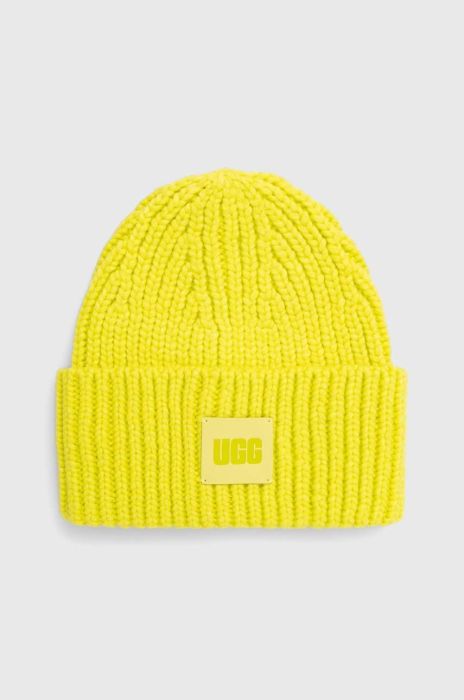 Шапка з домішкою вовни UGG колір зелений з товстого трикотажу