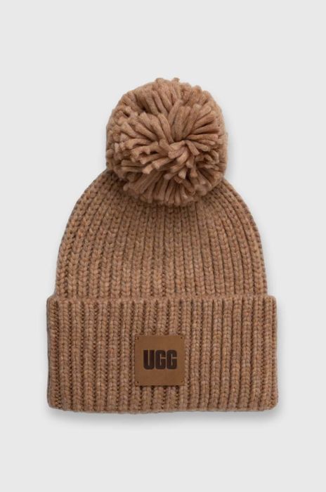 Шапка з домішкою вовни UGG колір коричневий з товстого трикотажу (3581610)