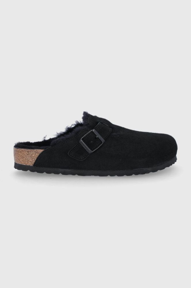 Замшеві тапочки Birkenstock Boston VL/Fell колір чорний Regular Width