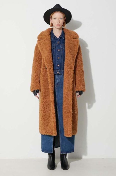 Пальто UGG жіночий колір коричневий перехідний двобортний