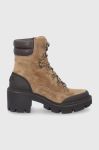 Замшеві черевики Tory Burch Lug Sole Hiker жіночі колір коричневий каблук блок