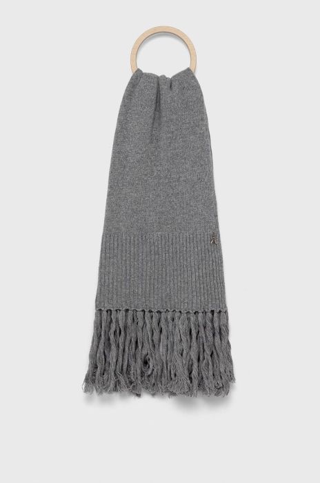 Шарф з домішкою вовни Patrizia Pepe колір сірий гладкий