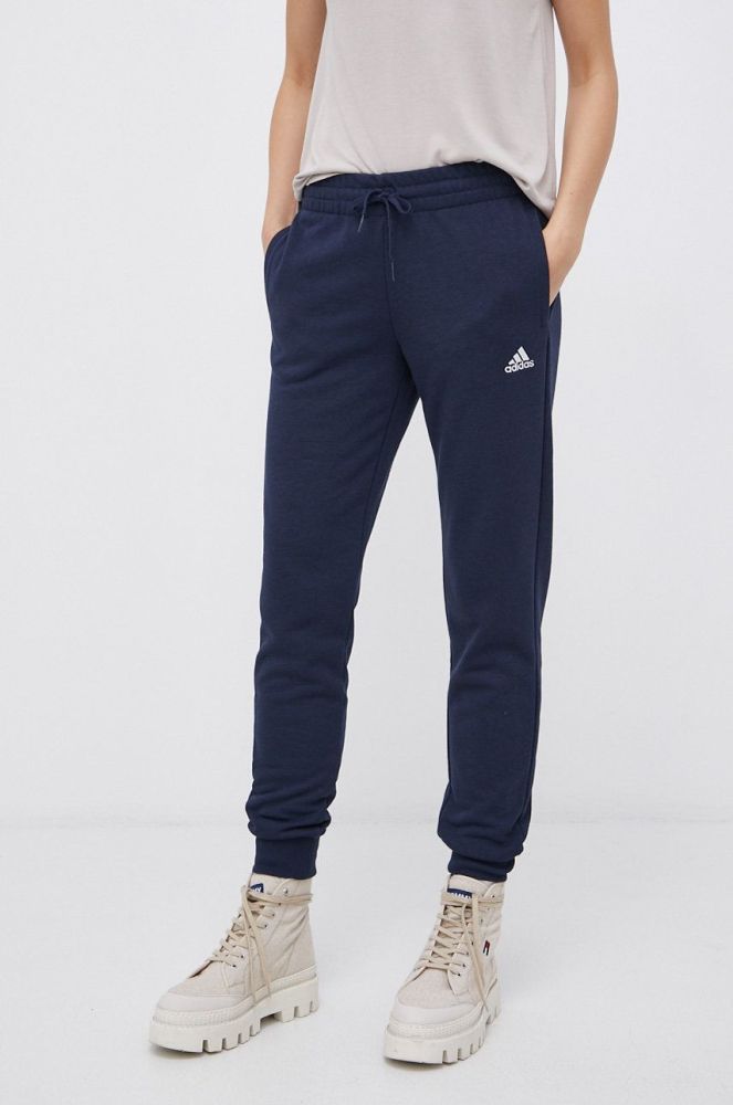 Штани adidas жіночі колір синій гладкі