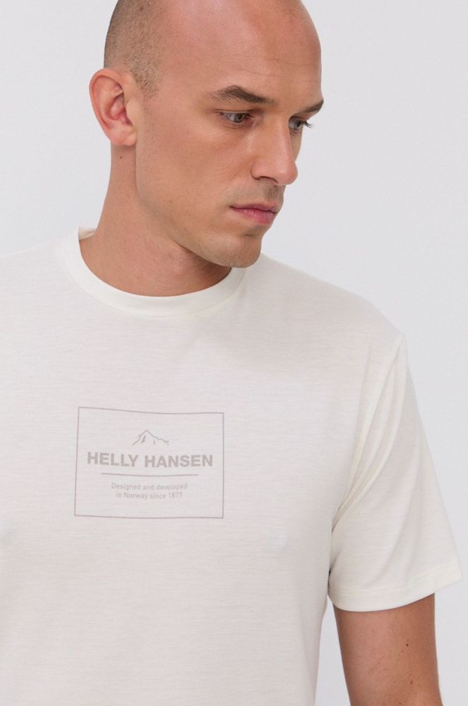 Футболка Helly Hansen чоловічий колір кремовий з принтом