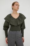 Бавовняна блузка Gestuz жіноча колір зелений однотонна