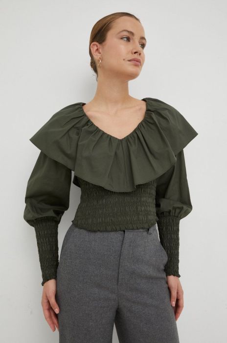 Бавовняна блузка Gestuz жіноча колір зелений однотонна