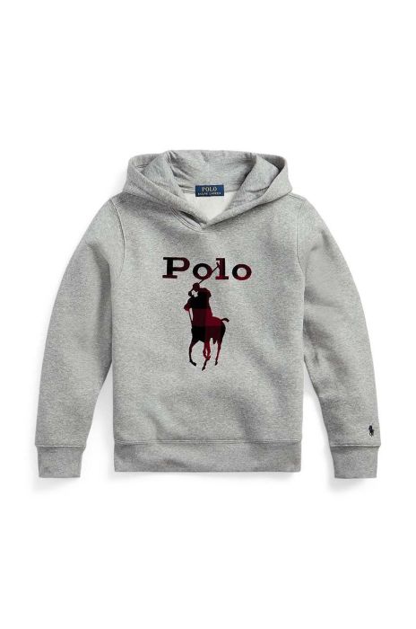 Дитяча кофта Polo Ralph Lauren колір сірий з капюшоном з аплікацією