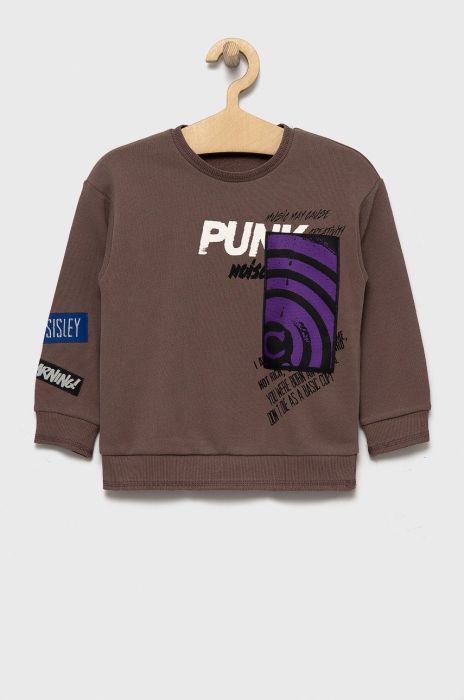 Дитяча бавовняна кофта Sisley колір коричневий з принтом