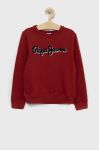 Дитяча бавовняна кофта Pepe Jeans колір бордовий з аплікацією