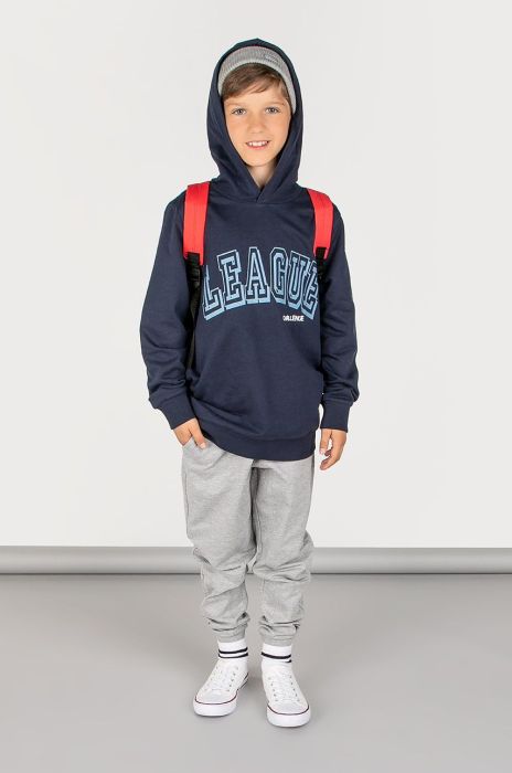 Дитяча бавовняна кофта Coccodrillo колір синій з капюшоном з принтом