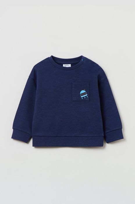Дитяча бавовняна кофта OVS колір синій з аплікацією