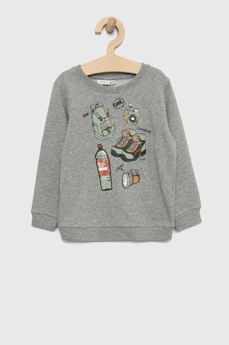 Дитяча бавовняна кофта Name it колір сірий з принтом