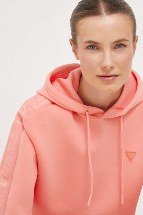 Кофта Guess жіноча колір помаранчевий з капюшоном з принтом (3516968)