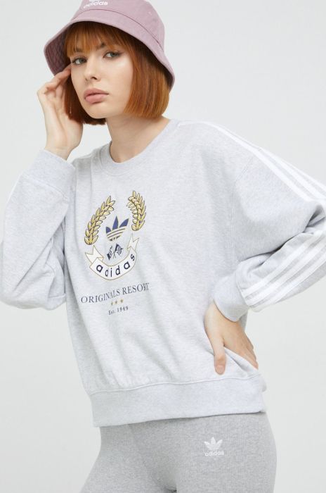 Бавовняна кофта adidas Originals жіноча колір сірий з аплікацією