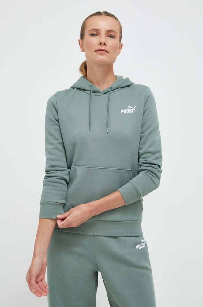 Кофта Puma жіноча колір зелений з капюшоном однотонна