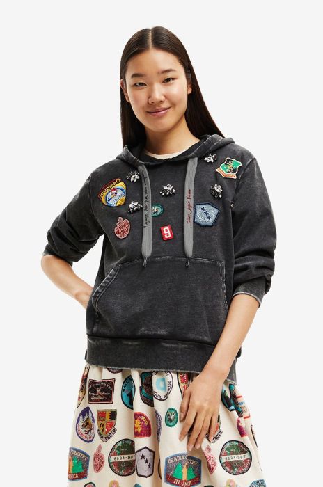 Бавовняна кофта Desigual жіноча колір сірий з аплікацією