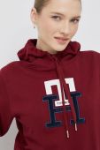 Бавовняна кофта Tommy Hilfiger жіноча колір бордовий з капюшоном з аплікацією