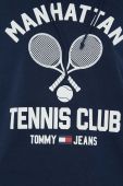 Бавовняна кофта Tommy Jeans жіноча колір синій з капюшоном з принтом (2861058)