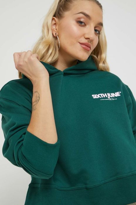 Кофта Sixth June жіноча колір зелений з капюшоном однотонна