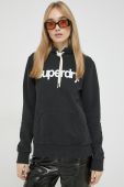 Кофта Superdry жіноча колір чорний з капюшоном з принтом