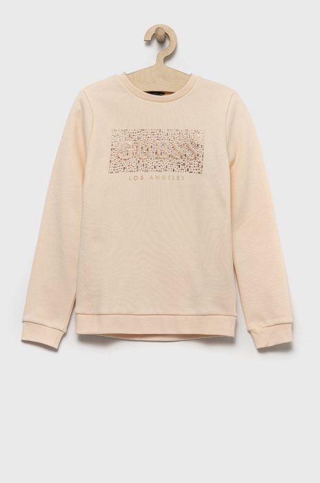 Дитяча бавовняна кофта Guess колір бежевий з аплікацією (2582340)
