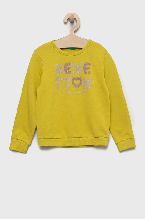 Дитяча бавовняна кофта United Colors of Benetton колір зелений з принтом (2522280)