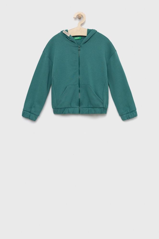 Дитяча бавовняна кофта United Colors of Benetton колір зелений однотонна (2713273)