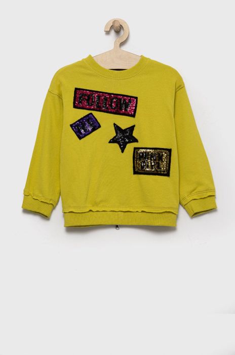 Дитяча бавовняна кофта Sisley колір зелений з аплікацією