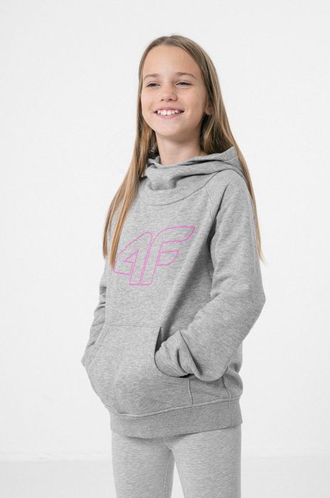 Дитяча кофта 4F колір сірий з капюшоном з принтом (2866300)