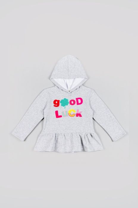 Дитяча кофта zippy колір сірий з капюшоном з принтом