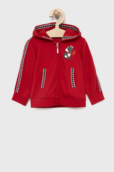 Кофта для немовлят Birba&Trybeyond колір червоний з капюшоном однотонна