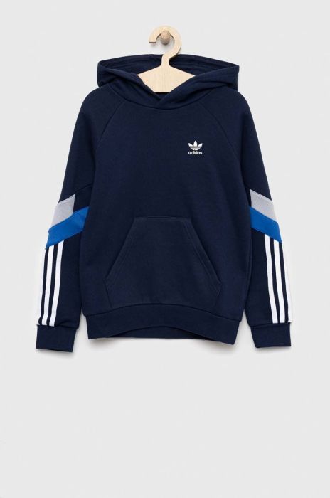 Дитяча кофта adidas Originals колір синій з капюшоном з аплікацією