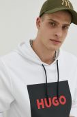 Бавовняна кофта HUGO чоловіча колір білий з капюшоном з принтом (3080173)