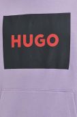 Бавовняна кофта HUGO чоловіча колір фіолетовий з капюшоном з принтом