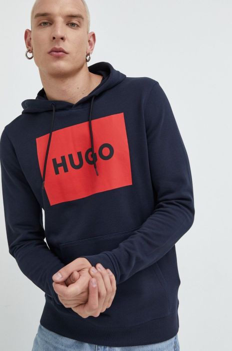 Бавовняна кофта HUGO чоловіча колір синій з принтом (2506510)