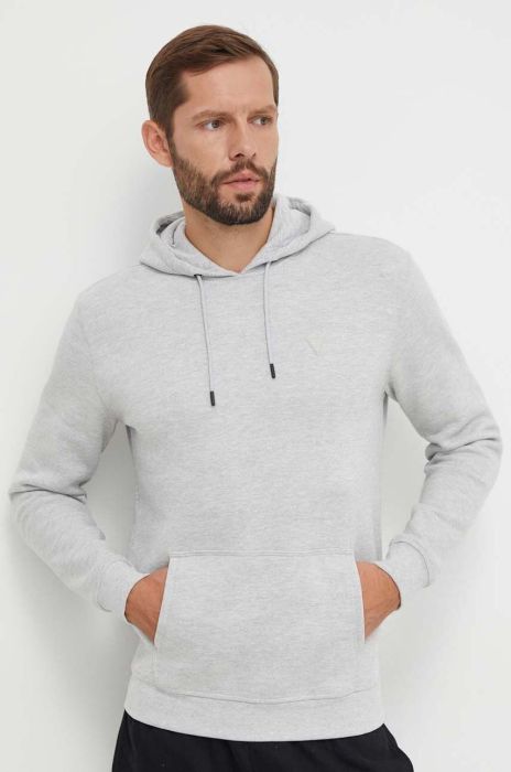 Кофта Guess чоловіча колір сірий з капюшоном однотонна