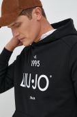 Бавовняна кофта Liu Jo чоловіча колір чорний з капюшоном з принтом