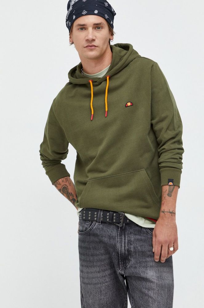 Бавовняна кофта Ellesse чоловіча колір зелений з аплікацією SHP16446-Khaki