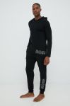 Кофта лаунж BOSS колір чорний з капюшоном з принтом