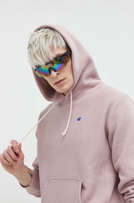 Кофта Champion чоловіча колір фіолетовий з капюшоном однотонна (2849666)