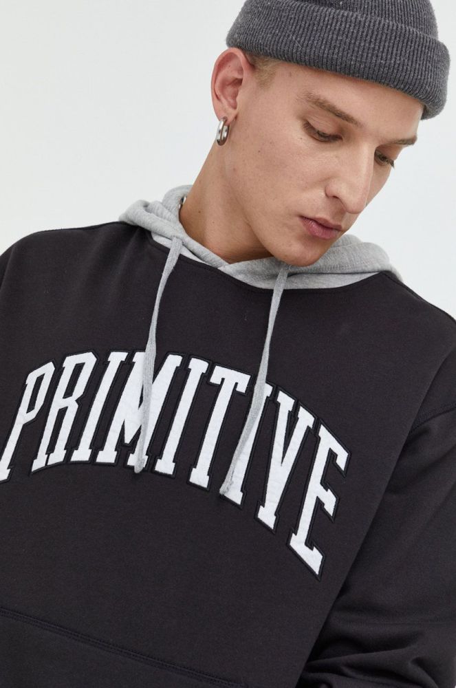 Кофта Primitive чоловіча колір чорний з капюшоном з аплікацією