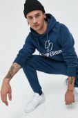 Бавовняна кофта Superdry чоловіча колір синій з капюшоном з аплікацією