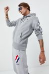 Бавовняна кофта Superdry чоловіча колір сірий з капюшоном з аплікацією