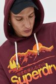 Кофта Superdry чоловіча колір бордовий з капюшоном з принтом