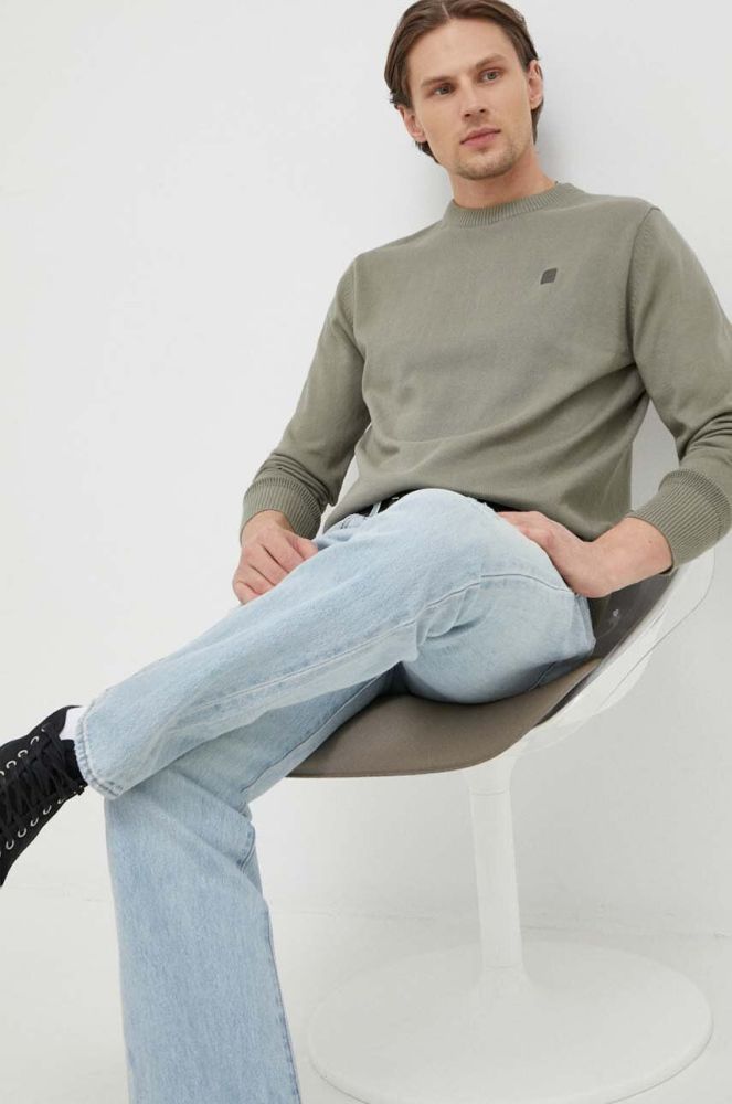 Бавовняний светр G-Star Raw чоловічий колір зелений легкий