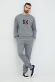 Бавовняна кофта лаунж HUGO чоловіча колір сірий з аплікацією